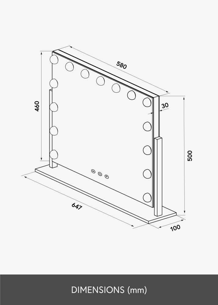 KAILA Meikkipeili Soft Corner LED Musta 60x52 cm