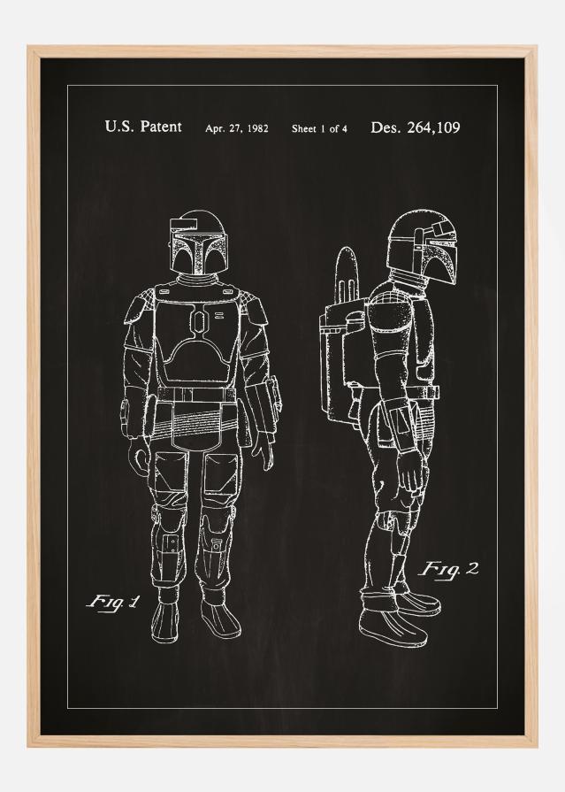 Patenttipiirustus - Star Wars - Boba Fett - Musta Juliste