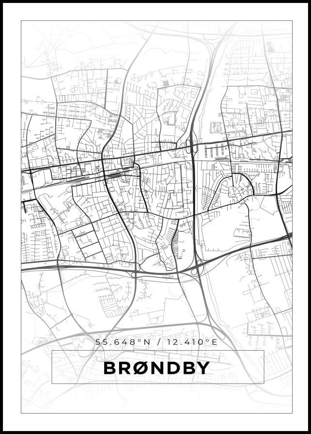 Kartta - Brøndby - Valkoinen Juliste