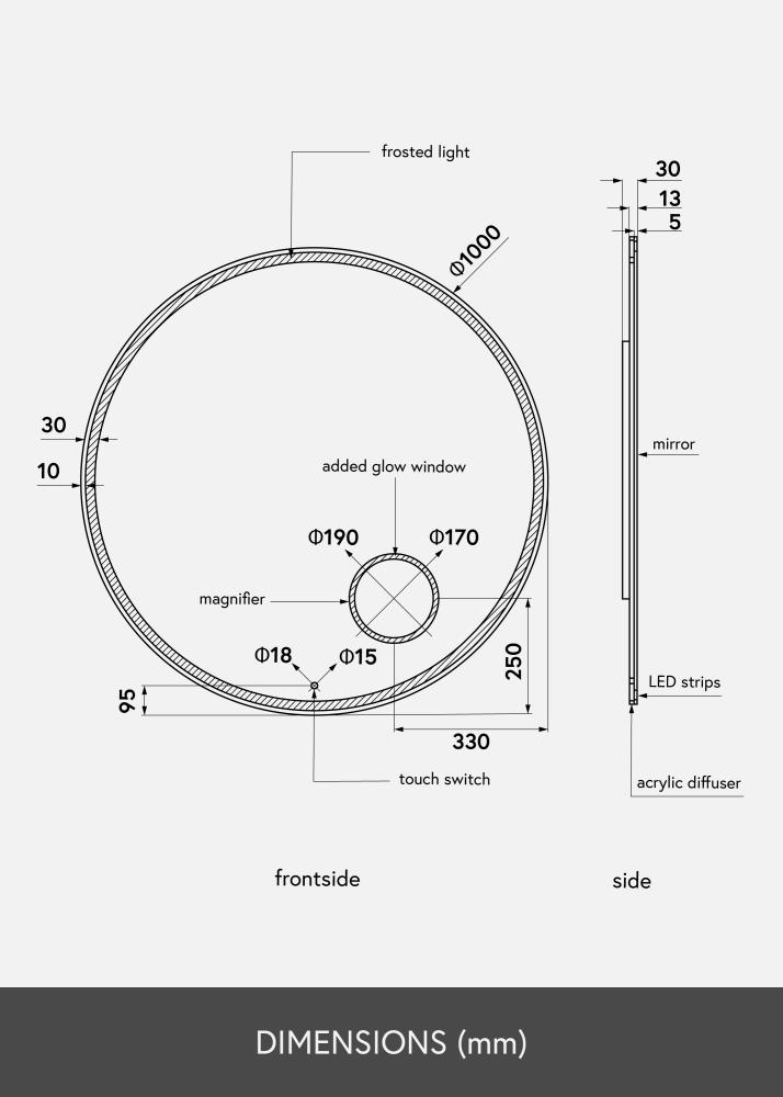 KAILA Peili Circular Magnifying LED 100 cm Ø