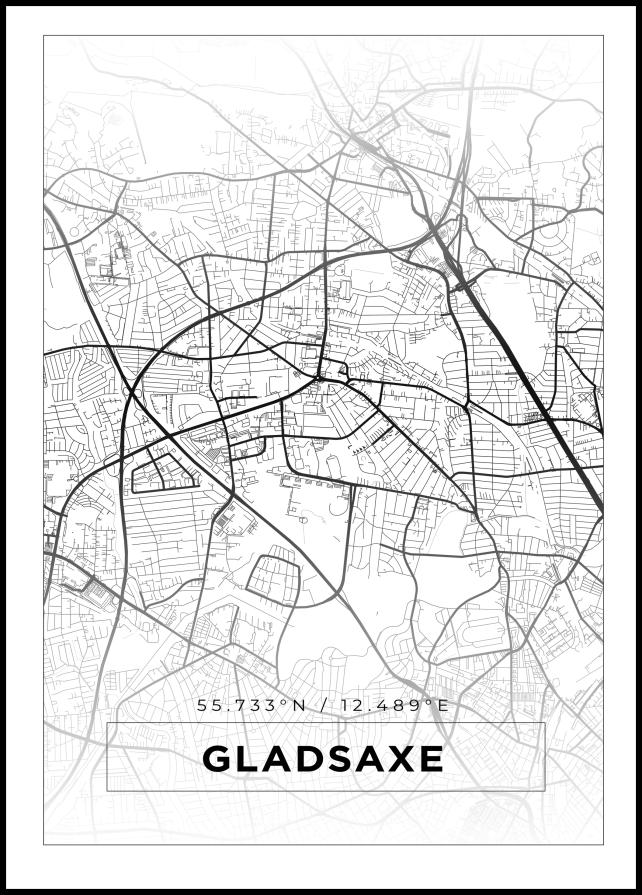 Kartta - Gladsaxe - Valkoinen Juliste