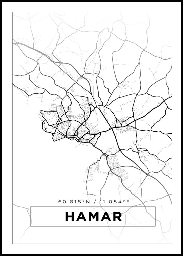 Kartta - Hamar - Valkoinen Juliste