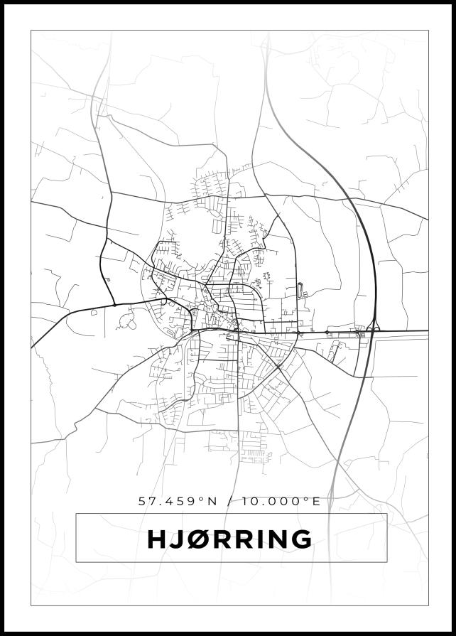 Kartta - Hjørring - Valkoinen Juliste