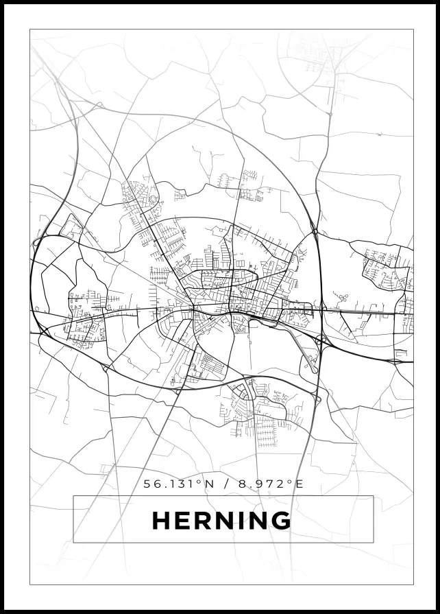 Kartta - Herning - Valkoinen Juliste
