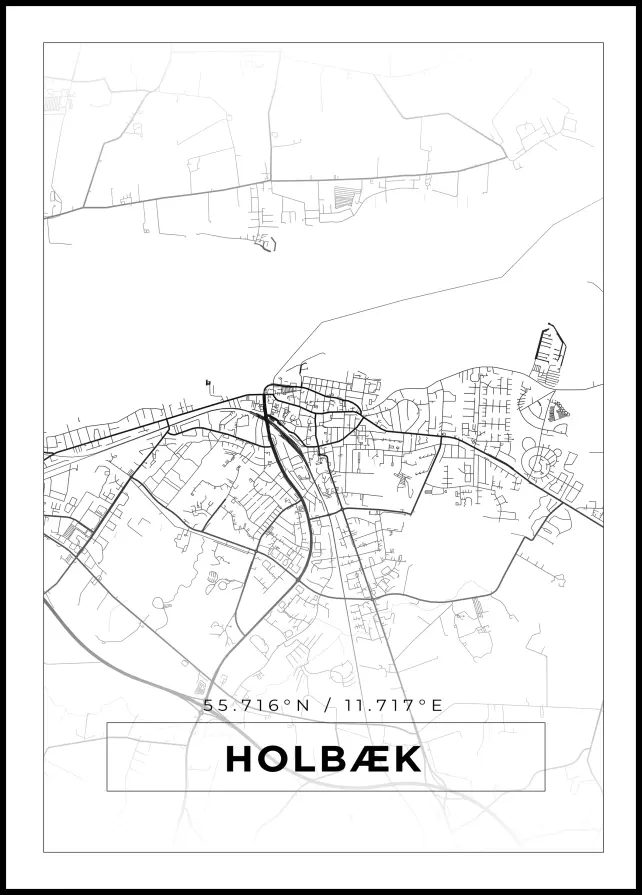 Kartta - Holbæk - Valkoinen Juliste