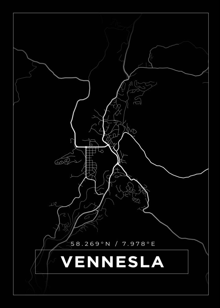 Kartta - Vennesla - Musta Juliste