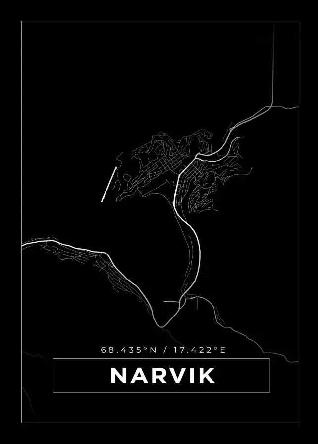 Kartta - Narvik - Musta Juliste