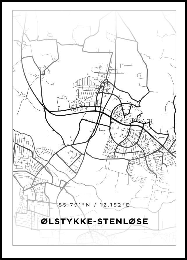 Kartta - Ølstykke-Stenløse - Valkoinen Juliste