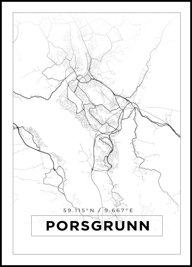 Kartta - Porsgrunn - Valkoinen Juliste