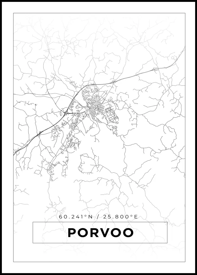 Kartta - Porvoo - Valkoinen Juliste