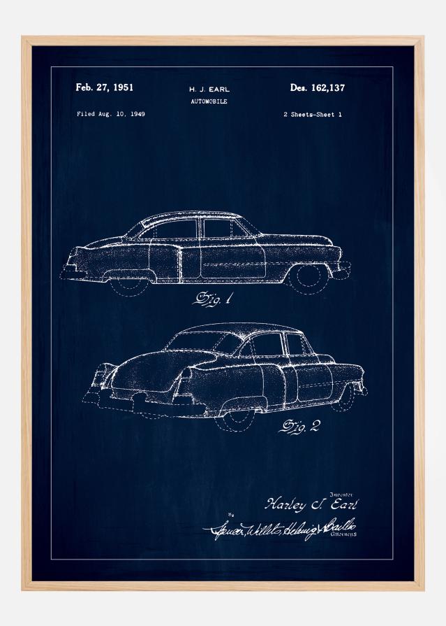 Patenttipiirustus - Cadillac I - Sininen Juliste