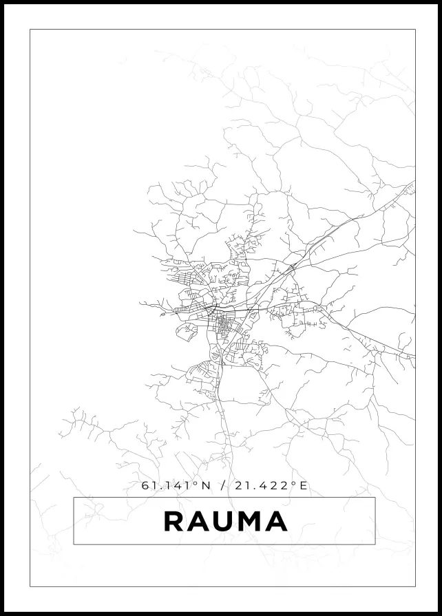 Kartta - Rauma - Valkoinen Juliste