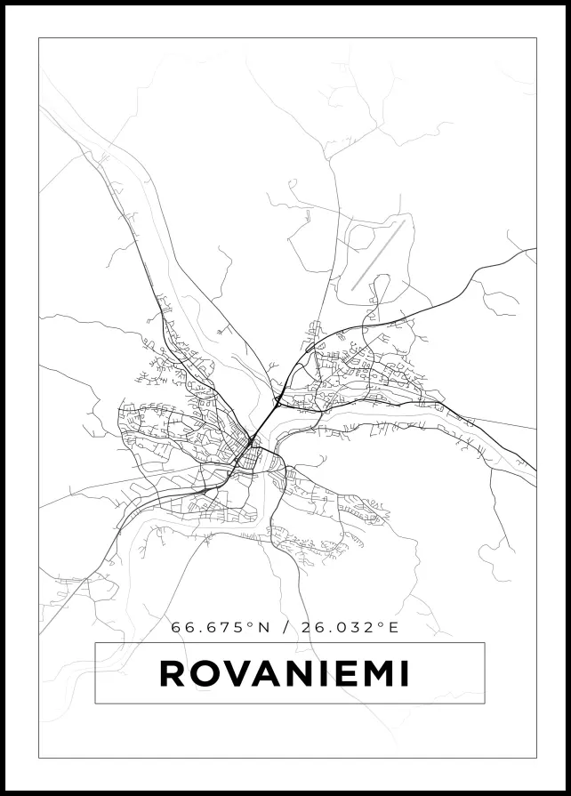 Kartta - Rovaniemi - Valkoinen Juliste