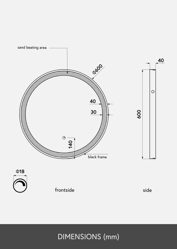 KAILA Peili Musta LED 60 cm Ø