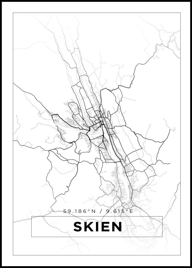 Kartta - Skien - Valkoinen Juliste