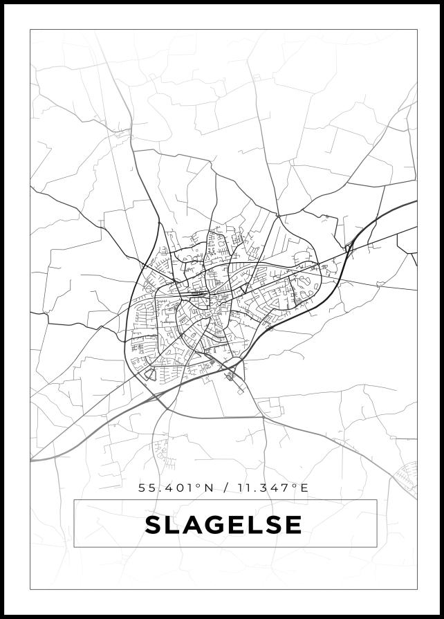 Kartta - Slagelse - Valkoinen Juliste