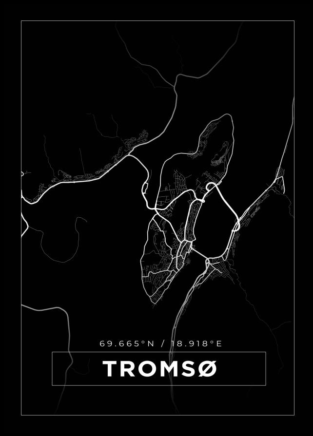 Kartta - Tromsø - Musta Juliste