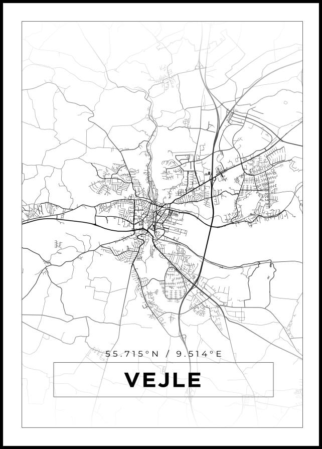 Kartta - Vejle - Valkoinen Juliste