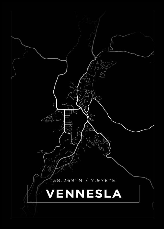 Kartta - Vennesla - Musta Juliste