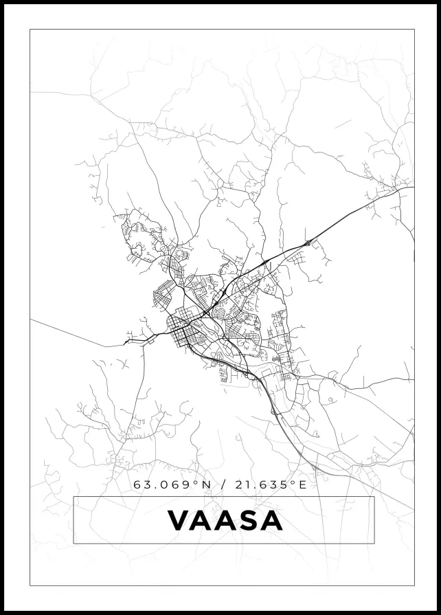 Kartta - Vaasa - Valkoinen Juliste