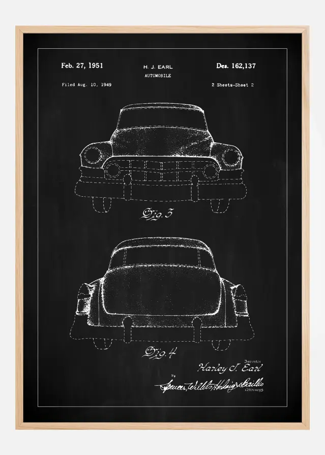 Patenttipiirustus - Cadillac II - Musta Juliste