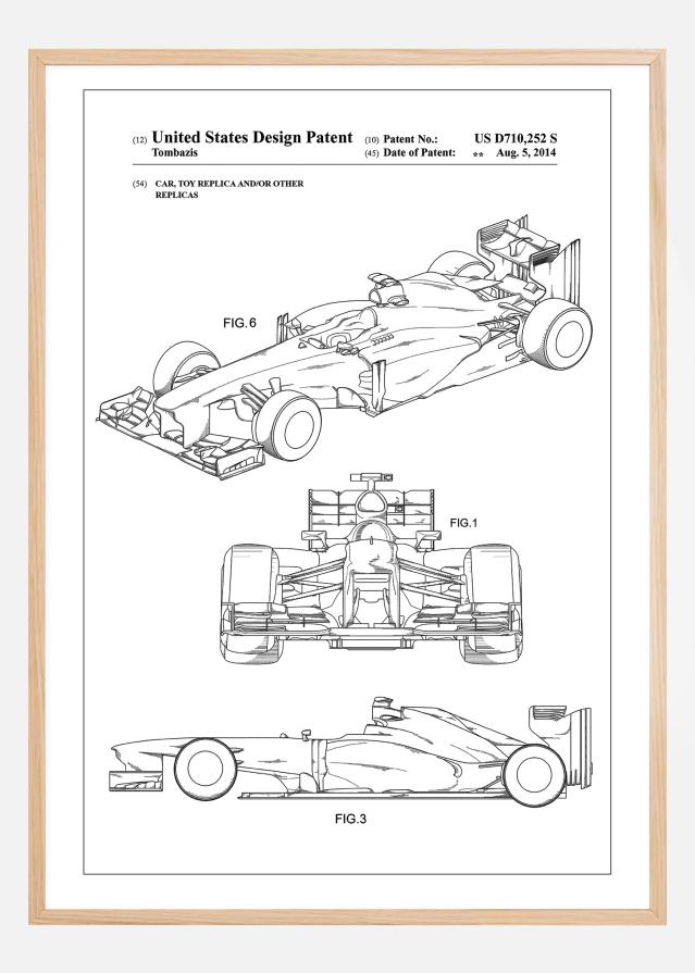 Patent Print - Formula 1 Racing Car - White Juliste