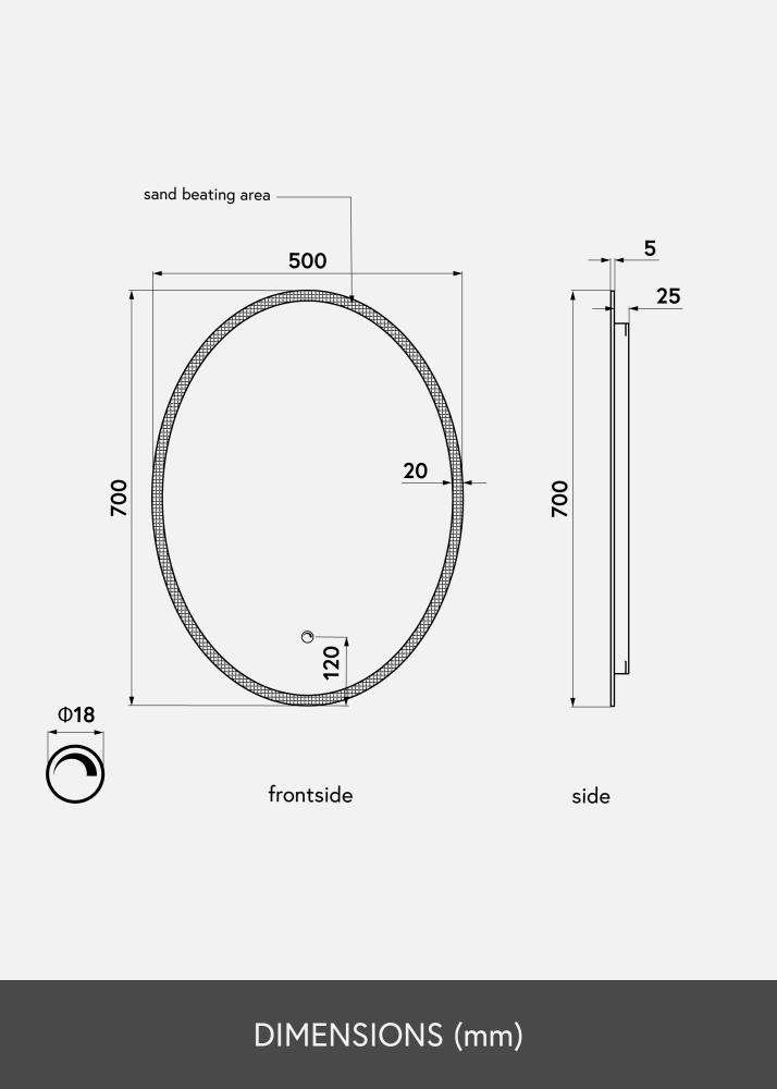 KAILA Peili Oval LED 50x70 cm