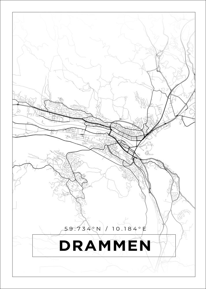 Kartta - Drammen - Valkoinen Juliste