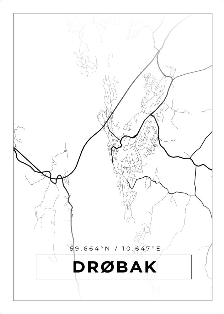 Kartta - Drøbak - Valkoinen Juliste