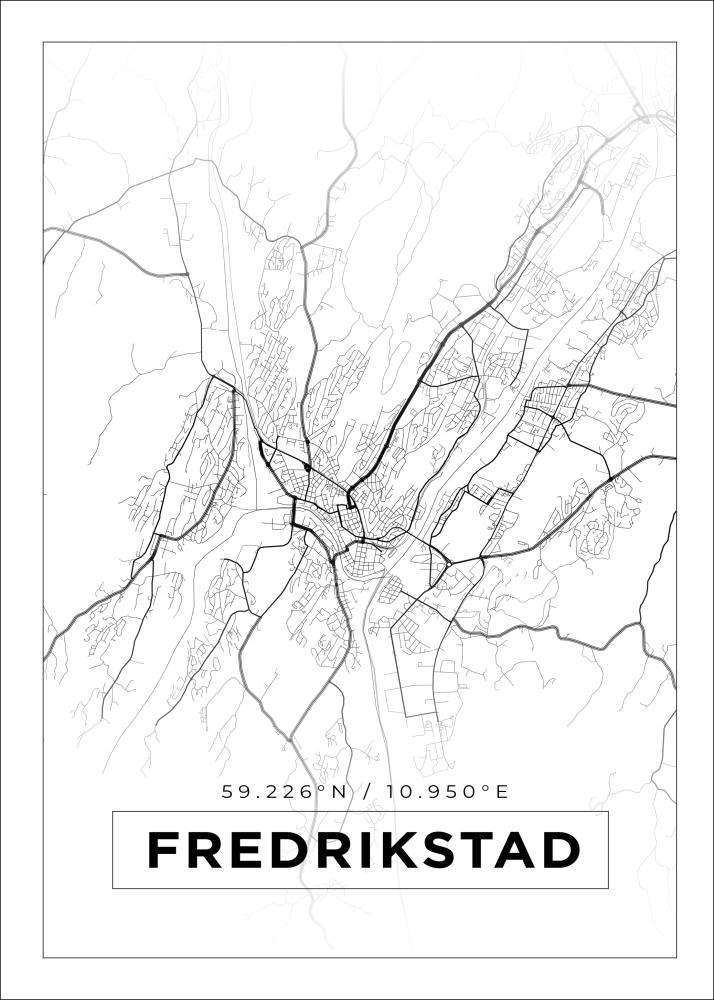 Kartta - Fredrikstad - Valkoinen Juliste