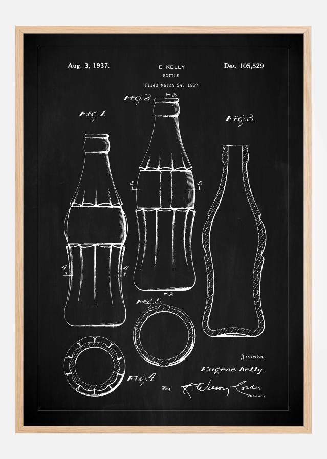 Patenttipiirustus - Coca Cola Pullo - Musta Juliste