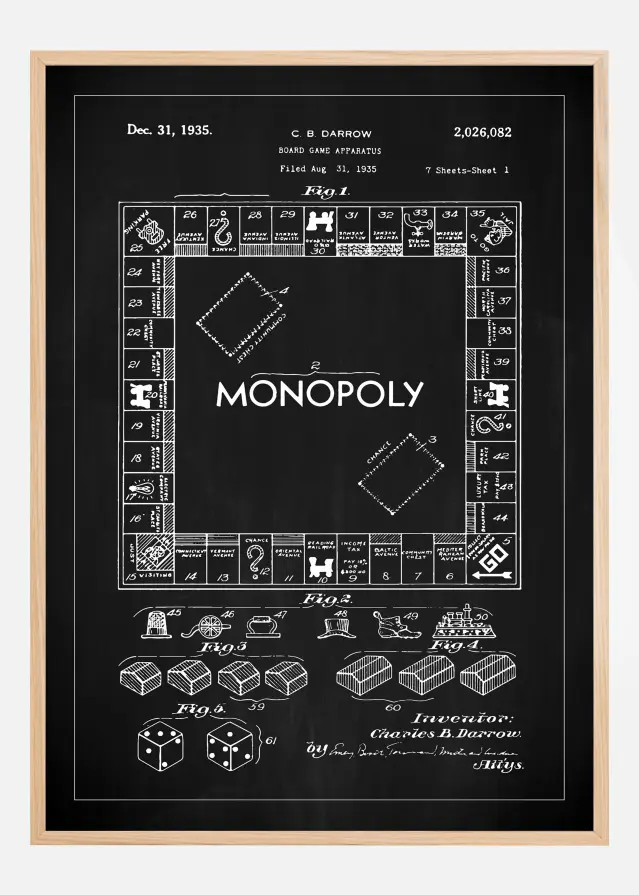 Patenttipiirustus - Monopoly I - Musta Juliste