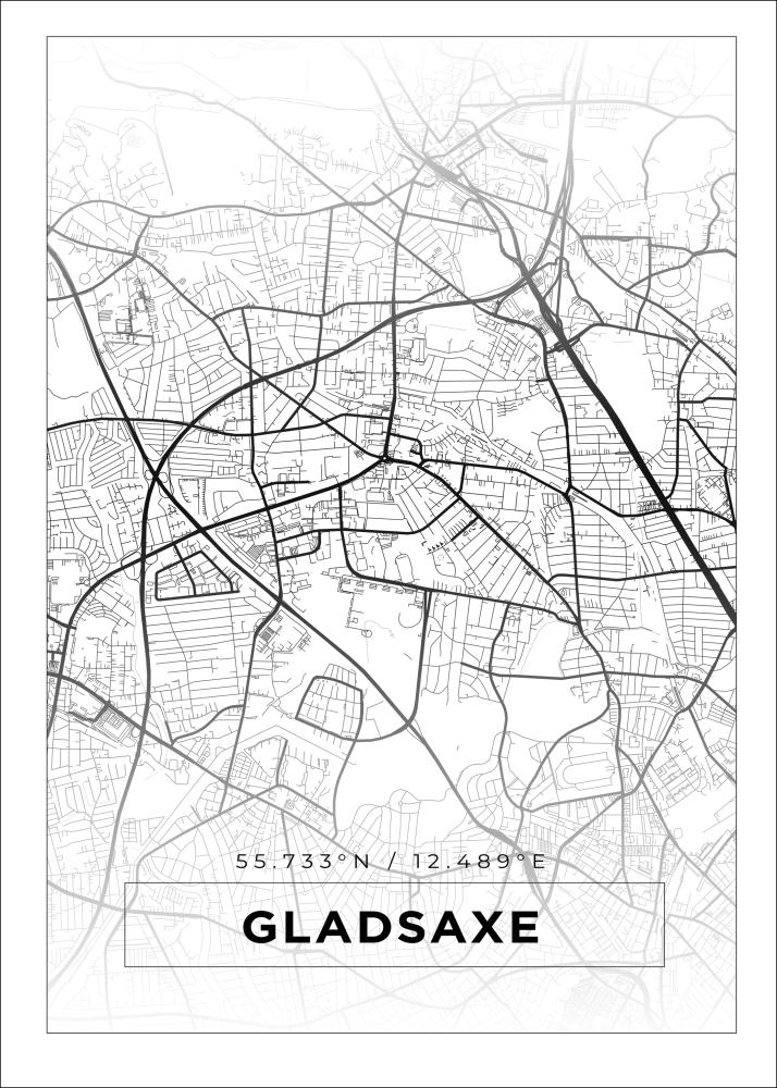 Kartta - Gladsaxe - Valkoinen Juliste