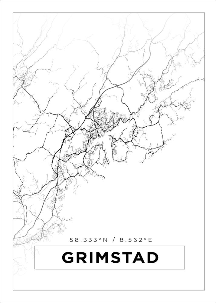 Kartta - Grimstad - Valkoinen Juliste