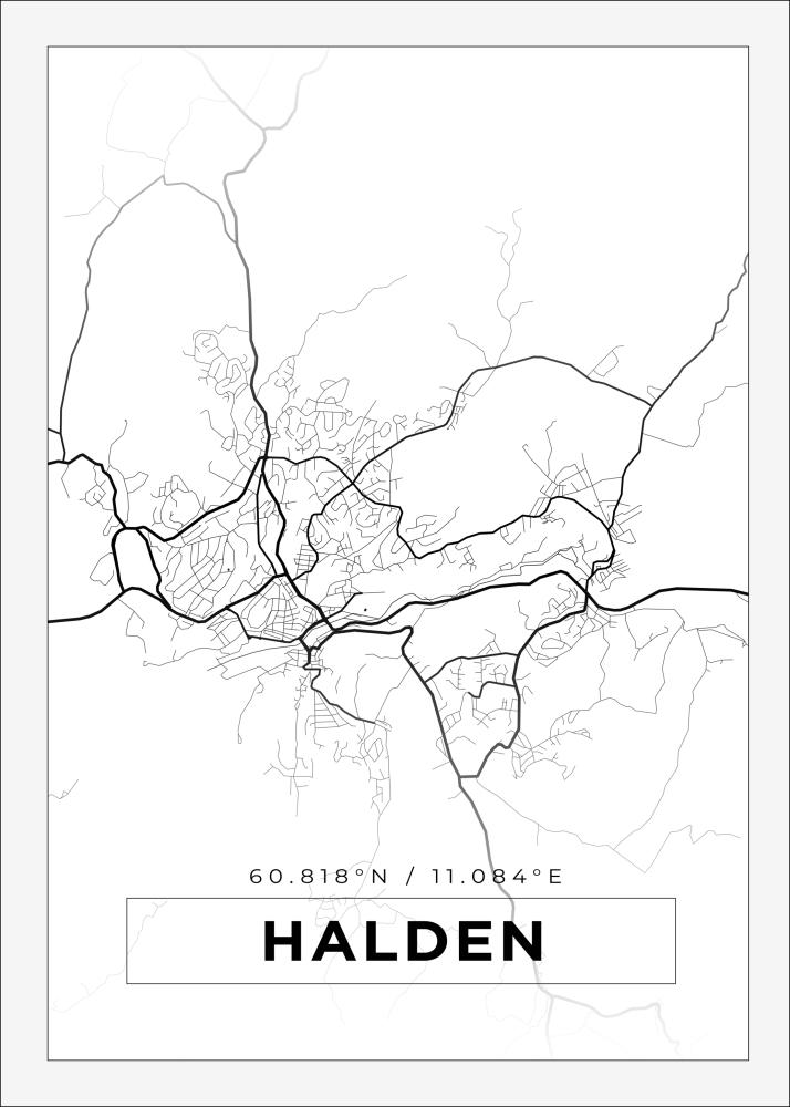 Kartta - Halden - Valkoinen Juliste