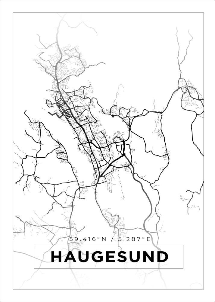 Kartta - Haugesund - Valkoinen Juliste