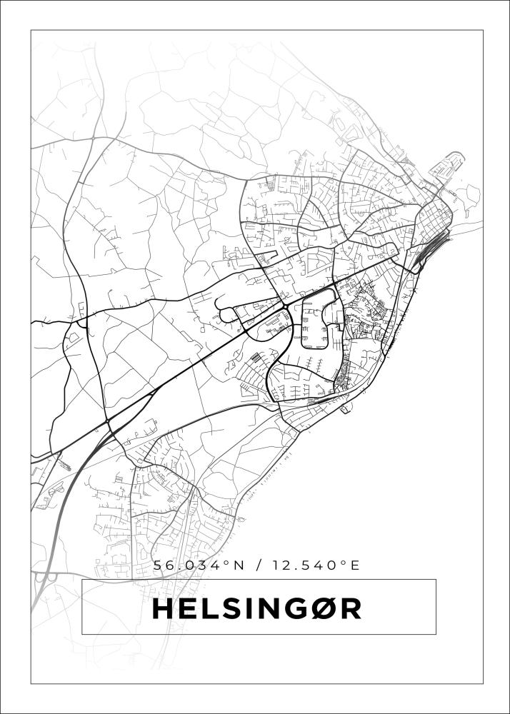 Kartta - Helsingør - Valkoinen Juliste