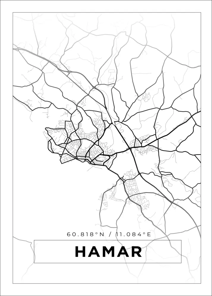 Kartta - Hamar - Valkoinen Juliste