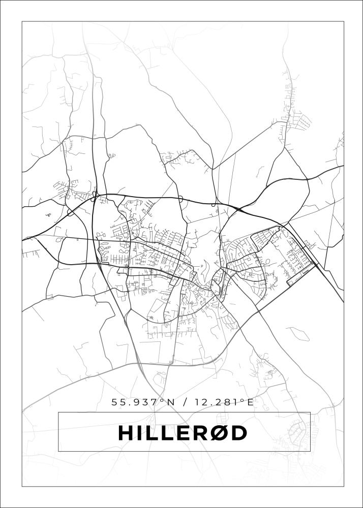 Kartta - Hillerød - Valkoinen Juliste