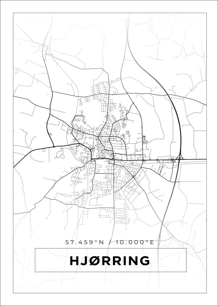 Kartta - Hjørring - Valkoinen Juliste