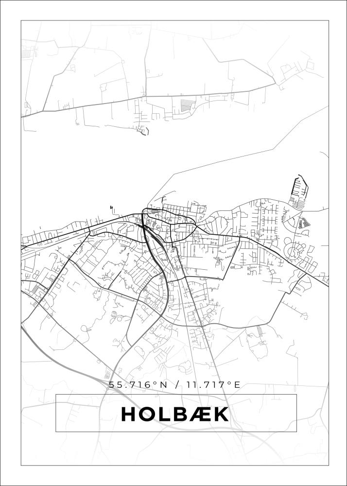 Kartta - Holbæk - Valkoinen Juliste