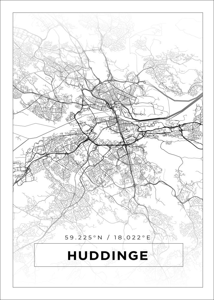 Kartta - Huddinge - Valkoinen Juliste