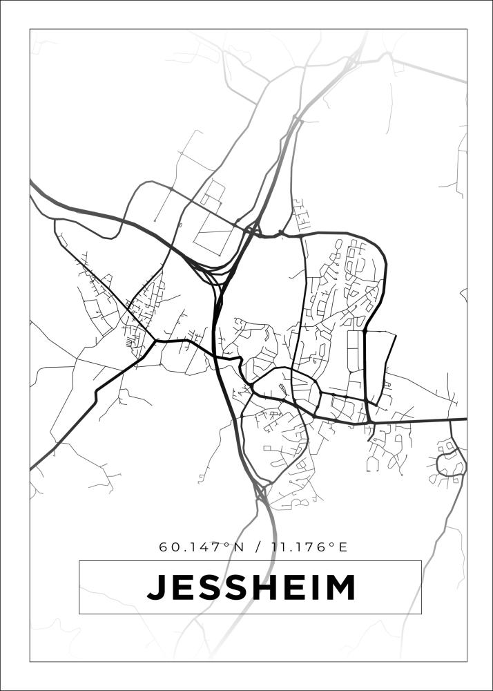 Kartta - Jessheim - Valkoinen Juliste