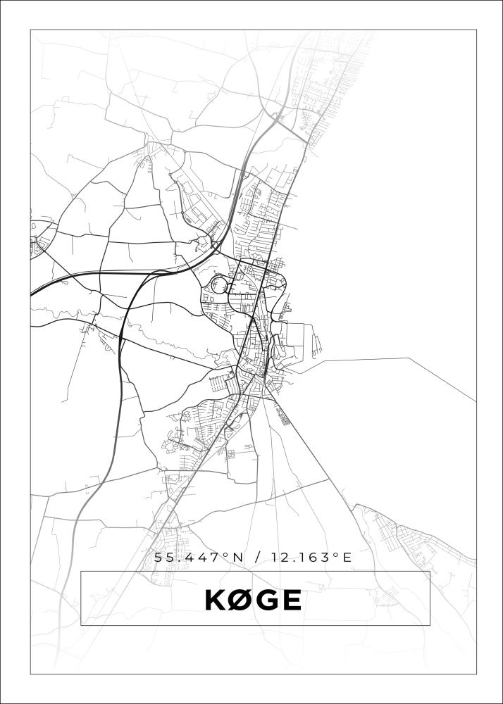 Kartta - Køge - Valkoinen Juliste