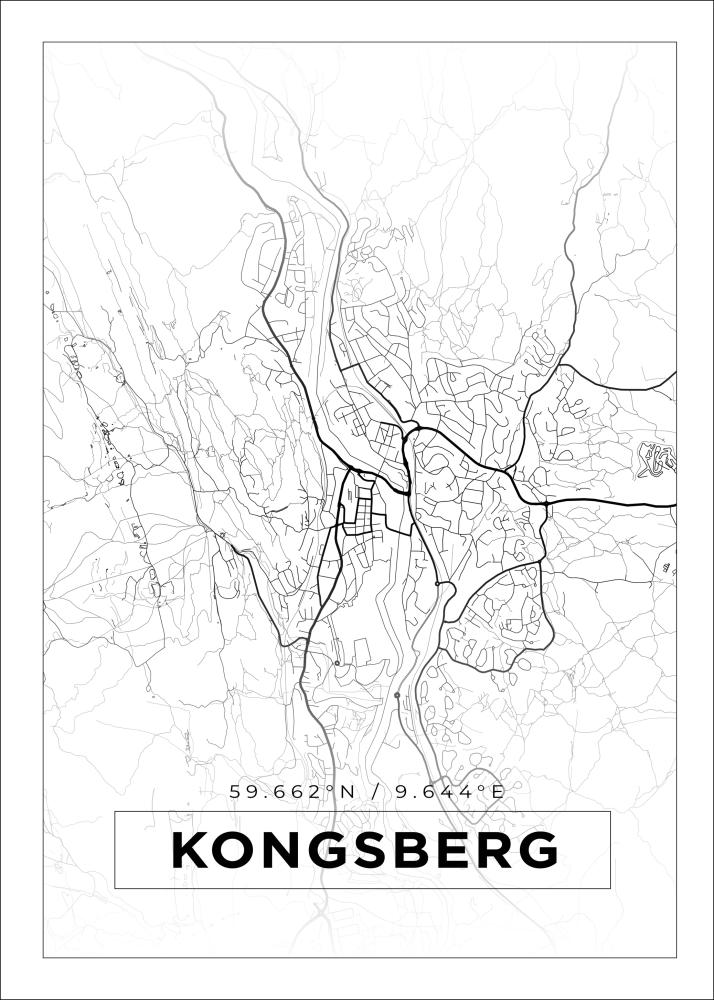 Kartta - Kongsberg - Valkoinen Juliste