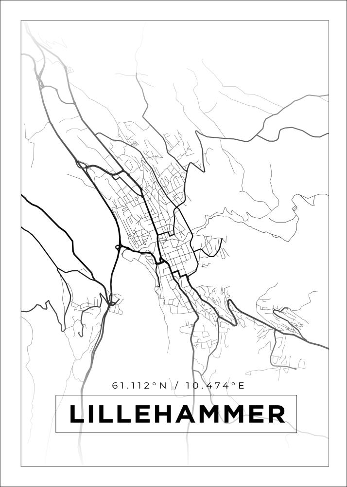 Kartta - Lillehammer - Valkoinen Juliste