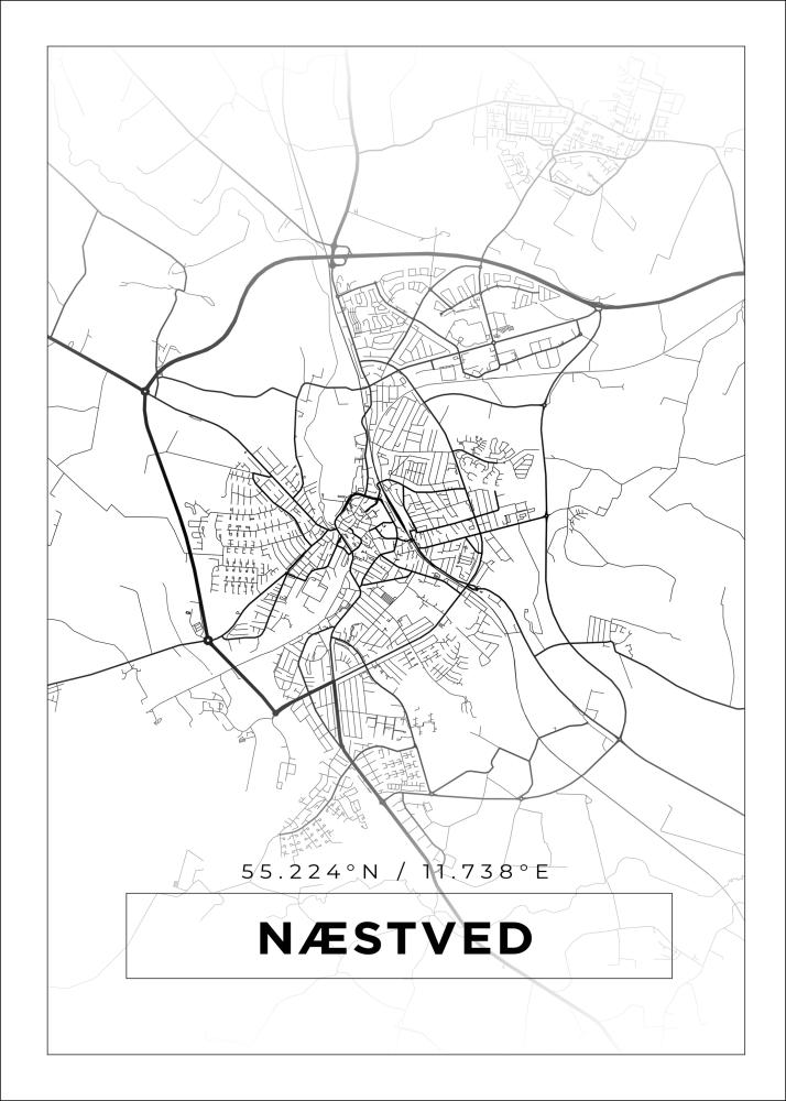 Kartta - Næstved - Valkoinen Juliste