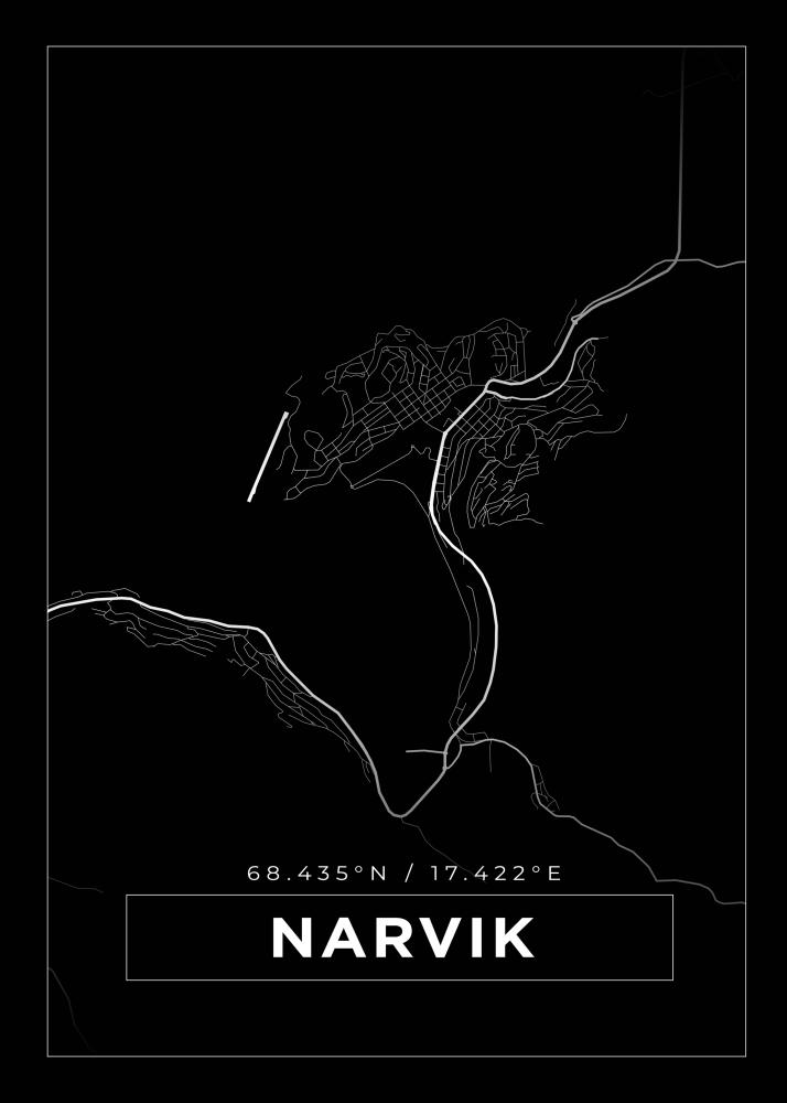 Kartta - Narvik - Musta Juliste