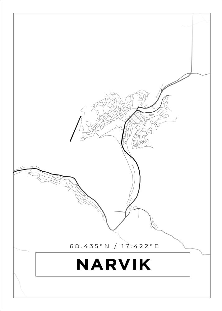 Kartta - Narvik - Valkoinen Juliste