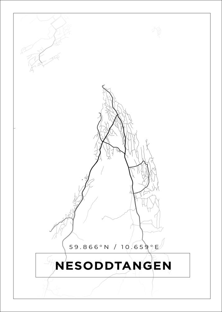 Kartta - Nesoddtangen - Valkoinen Juliste